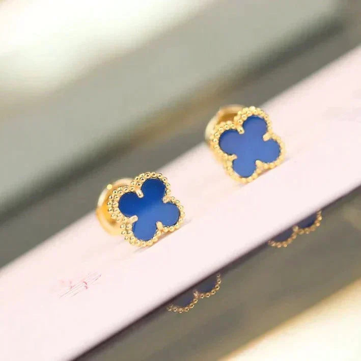 VCA CLOVER MINI 9.5MM BLUE AGATE EARRINGS
