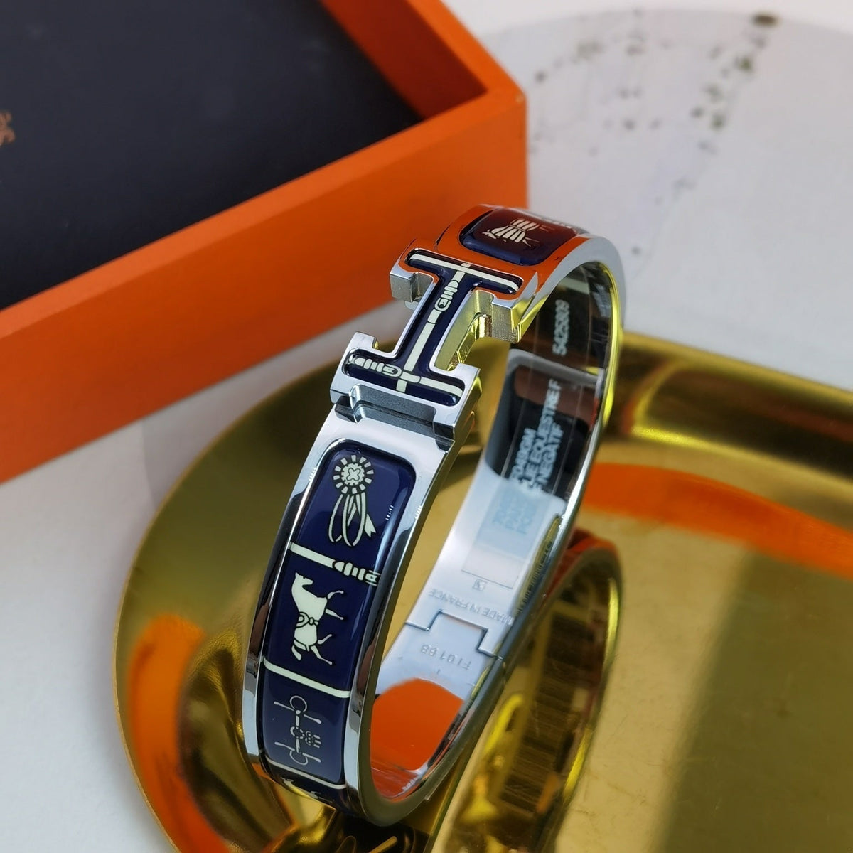 HERMES H COUVERTURES DARK BLUE BRACELET