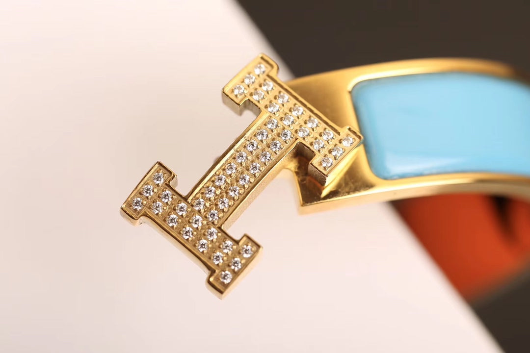 HERMES H CLOUD BLUE BRACELET GOLD DIAMOND