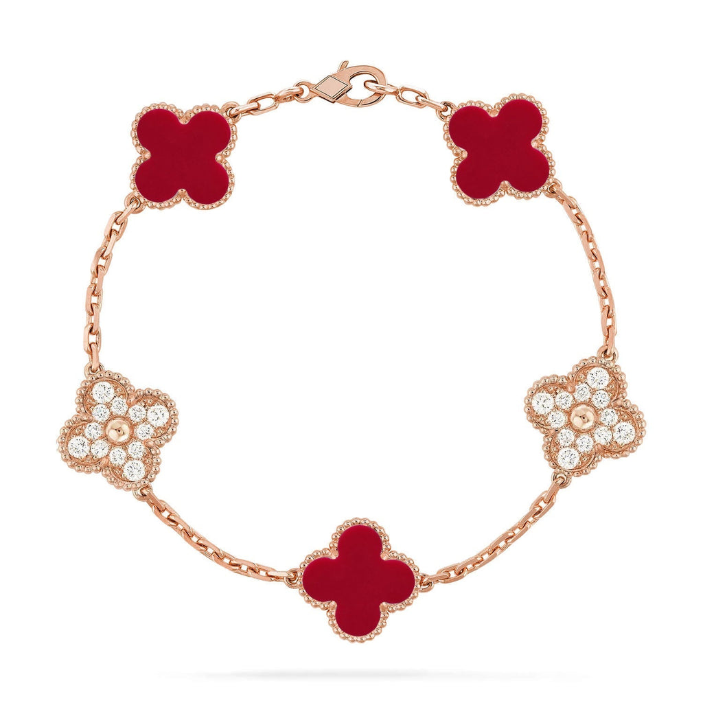 VCA CLOVER 5 MOTIF RED CORNELIAN BRACELET COLLECTION