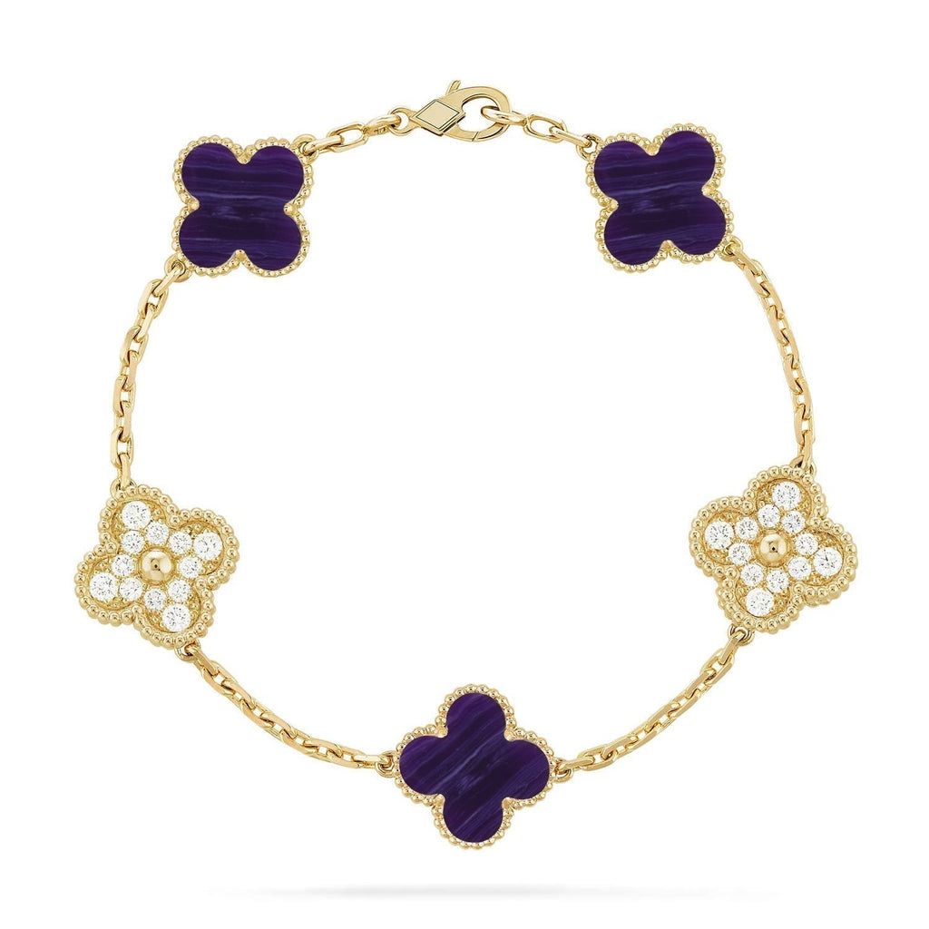 VCA CLOVER 5 MOTIF PURPLE STRIPES BRACELET COLLECTION