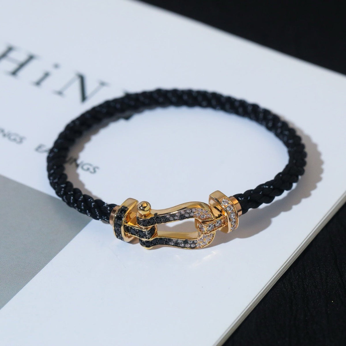 FRED FORCE LARGE HORSESHOE BLACK WHITE DIAMOND BRACELET ROSE GOLD